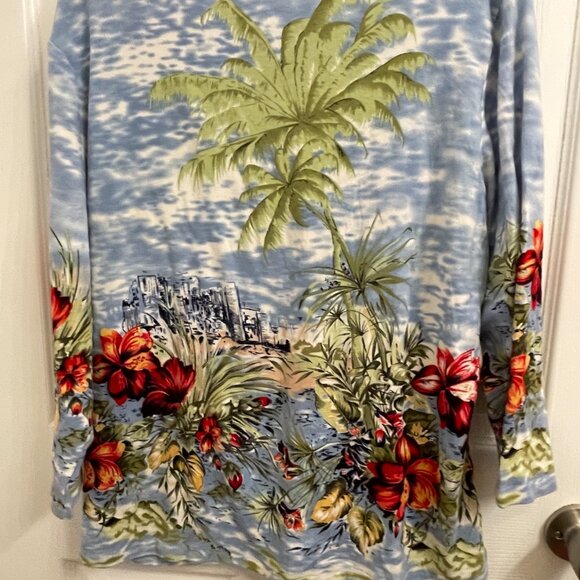 Natalie & Me Tropical Multicolor 3/4 Sleeve Casual Stretch Top size XL Embellish - Picture 5 of 5
